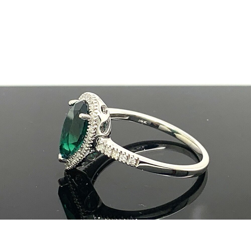 Green Gemstone Diamond Cocktail Ring 14k White Gold Women's Jewelry Size 8 - Picture 2 of 14